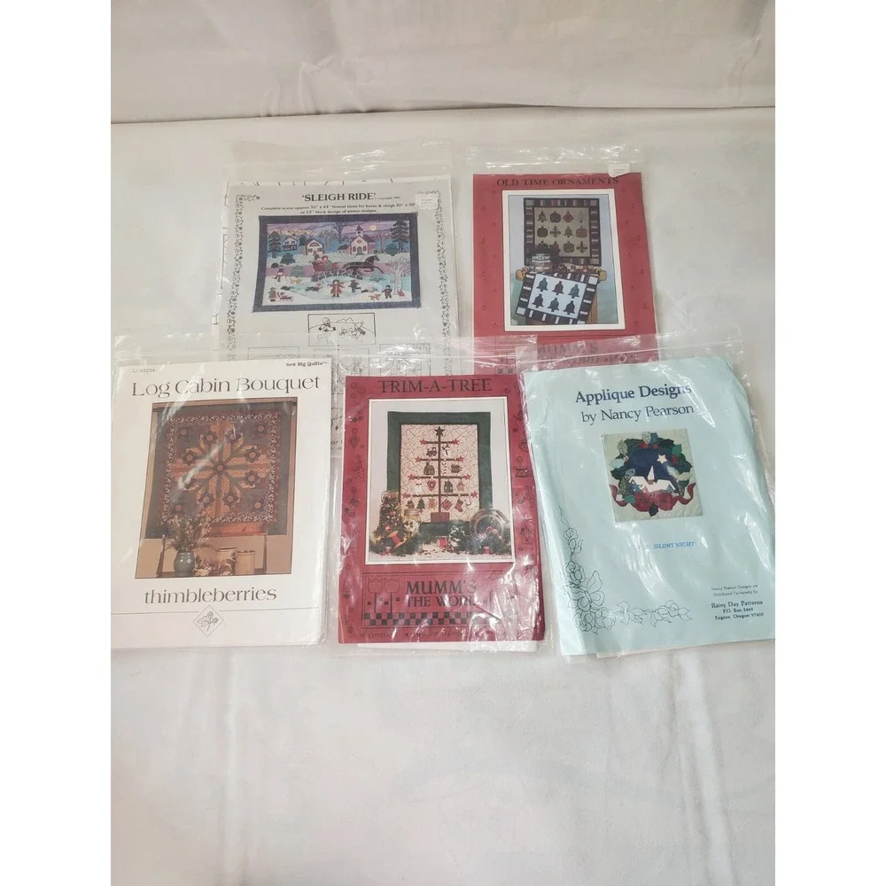 quilt pattern lot‎ Of 5 vintage Christmas & Log Cabin NEW In Bags